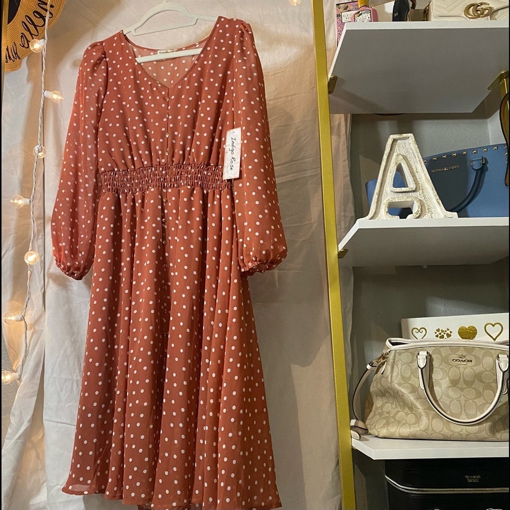 Peach polk a dot dress